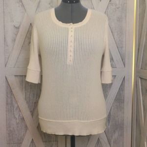 Liz Wear Ivory Ribbed Short Sleeve Sweater XL